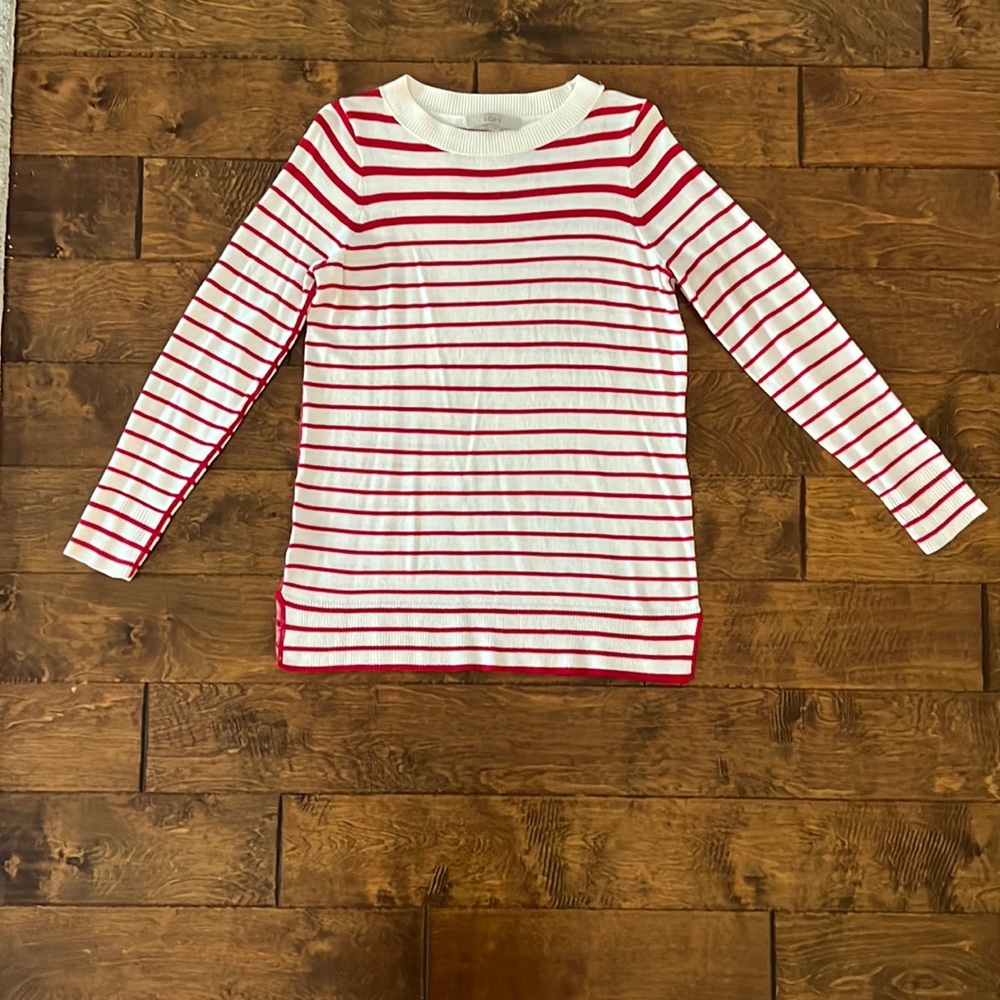 LOFT red and white striped sweater size Medium